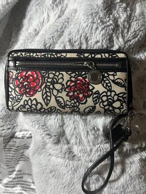 Coach Floral Wristlet Clutch - Cream, Black & Red